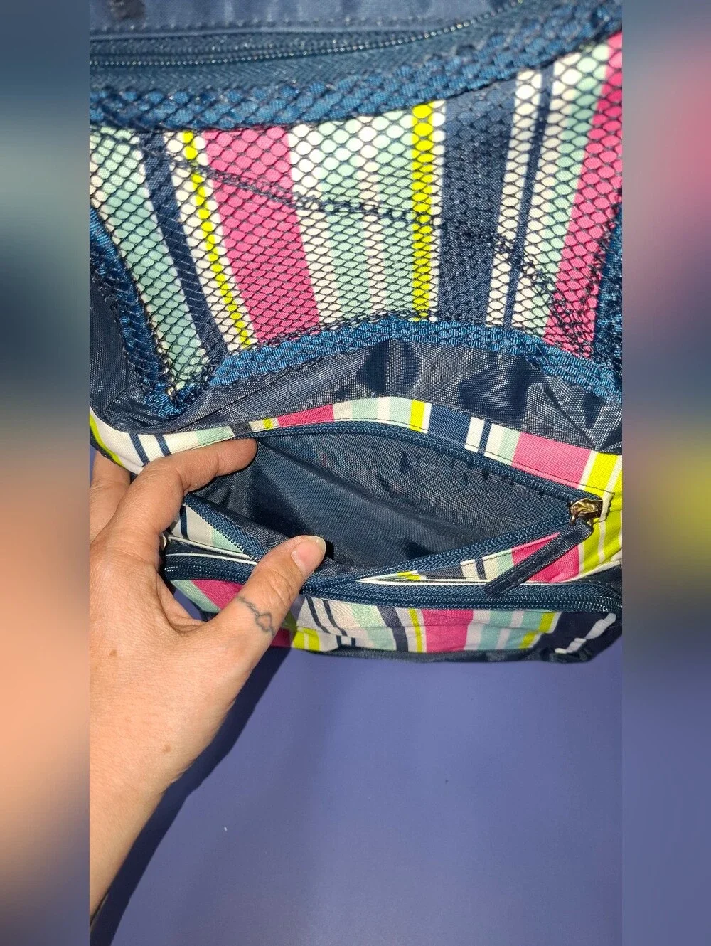 Room It Up Striped Hanging Organizer - Pink, Lime, Navy- NWT